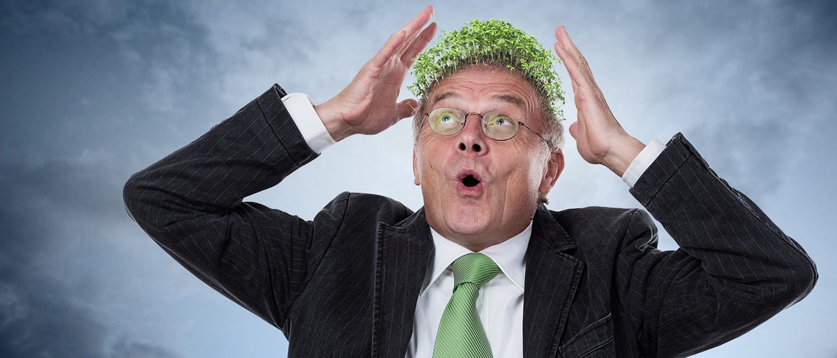 Mann, Glatze, Haare, Kresse, grün, Haartransplantation, Transplantation, Idee, Gedanken, Business, Krawatte, Brille, Überraschung, Wachstum, Freude, Rohstoffe, nachwachsende, Umwelt, Umweltschutz, Nachhaltigkeit, neu, staunen, erstaunt, fröhlich, Fortschritt, Natur, natürlich, eco, Öko, lächelnd, Unternehmer, Bio, Aufschwung, Bildung, Erfolg, Wirtschaftswachstum, Mittel, Förderung, Frühling, dramatisch, Wolken, Leben, Visionen, Vorstellung, Pflanzen, Aussaat, Pflege, Kreativität, Samen, organisch